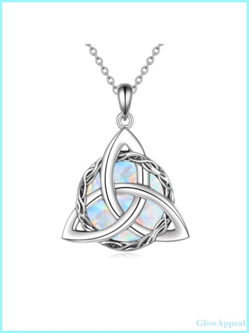 925 Sterling Silver Celtic Knot Pendant Necklace with Created Opal, Irish